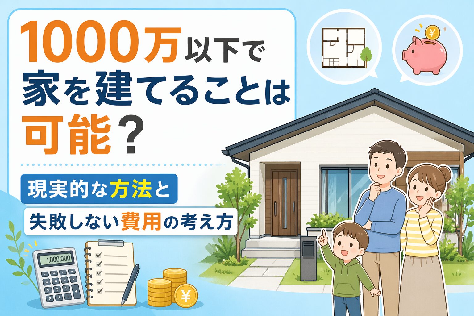 1000万以下で家を建てることは可能？現実的な方法と失敗しない費用の考え方