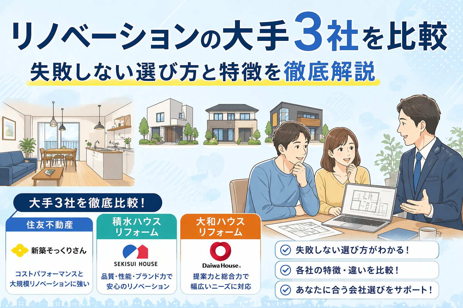 リノベーションの大手3社を比較｜失敗しない選び方と特徴を徹底解説