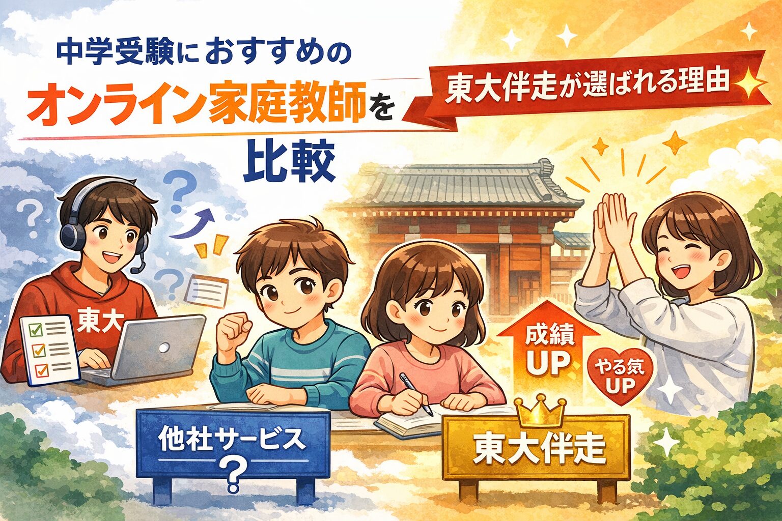 中学受験におすすめのオンライン家庭教師を比較|東大伴走が選ばれる理由